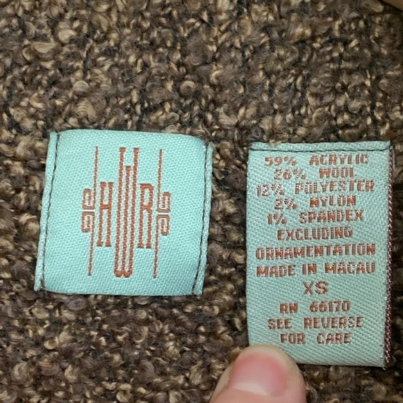 Anthropologie HWR Brown Boucle Knit Velvet Trim Button Cardi Blazer Sweater XS - Picture 9 of 16